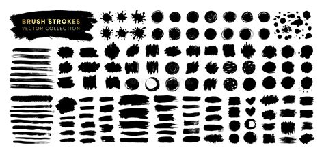 Hand Drawn Vector Brush Strokes Mega Collection Black Ink Paint Spots Backgrounds Set Stock