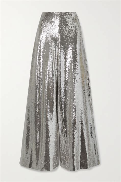 Carolina Herrera Sequined Organza Wide Leg Pants Silver Shopstyle