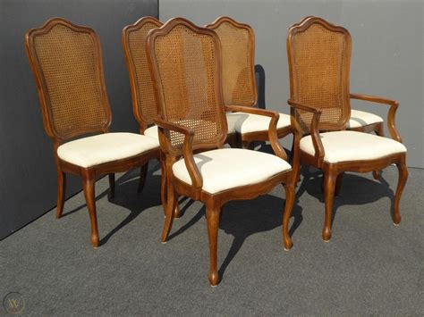 French Set 6 Dining Chairs Medallion Cane Wicker Country Provincial