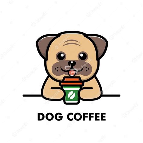 Милый мопс собака пить кофе чашка мультфильм животное логотип