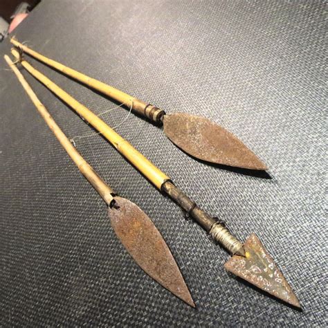 Vintage Bamboo Arrow Spear Primitive Hunting Lot 3 Arrow Spear