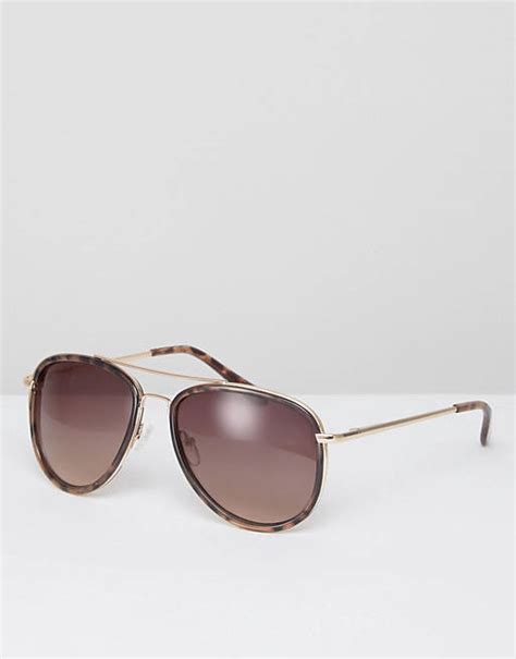 Asos Aviator Sunglasses With Tort And Gold Asos