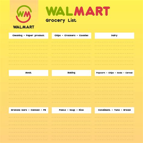 Printable Walmart Shopping List By Aisle