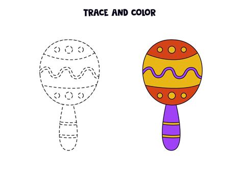 Trace And Color Cute Hand Drawn Mexican Maracas Worksheet For Children