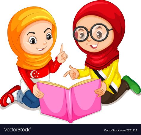 Muslim Girls Reading A Book Royalty Free Vector Image