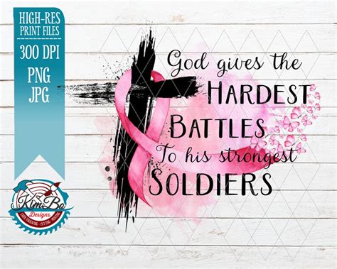 Pink Awareness Ribbon God Gives The Hardest Battles Cancer Etsy