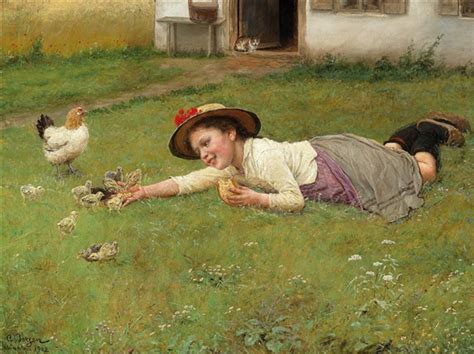 Carl Von Bergen Feeding The Chicks 1902 Mutualart