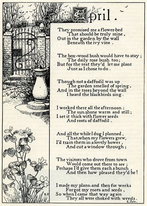 April By K Pyle ~ Free Vintage Illustrated Poem Garden Poems April