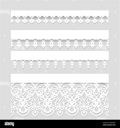Set Of White Seamless Lace Borders With Shadows Ornamental Paper Lines