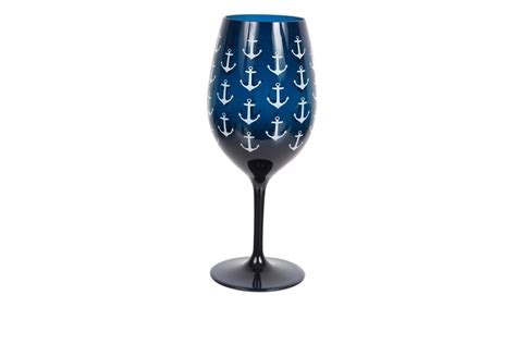 Acrylic Anchor Print Wine Glass Navy Plastic Drinkware Happy Hour 5pm