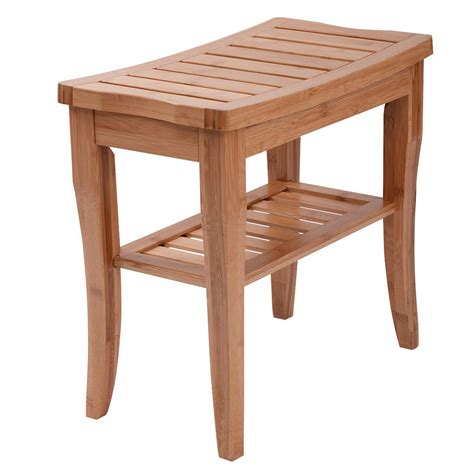 This way you can have a comfy here's another example of a bathroom bench positioned next to the tub. Bamboo Bathroom Shower Bench with Storage Shelf (With ...
