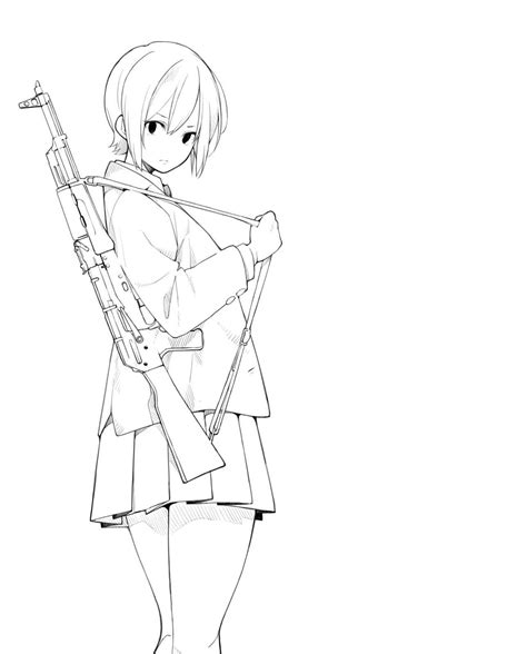 Anime Coloring Pages Female Gun