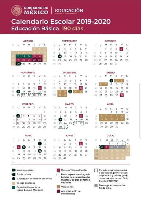 Calendario Escolar Sonora 2019 2020