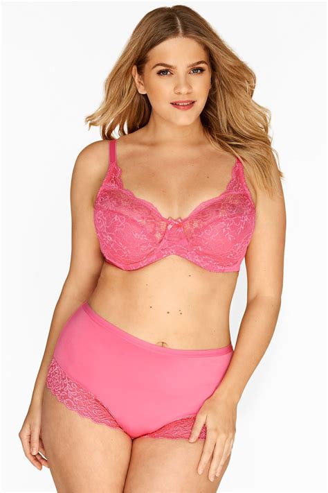 Pink Stretch Lace Wired Bra Sizes 38dd To 48g Yours Clothing