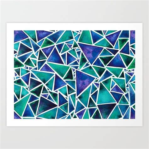 Geometric Turquoise And Blue Triangles Art Print Geometric Triangle