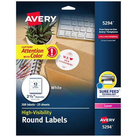 Avery High Visibility Round Labels With Sure Feed For Laser Printers