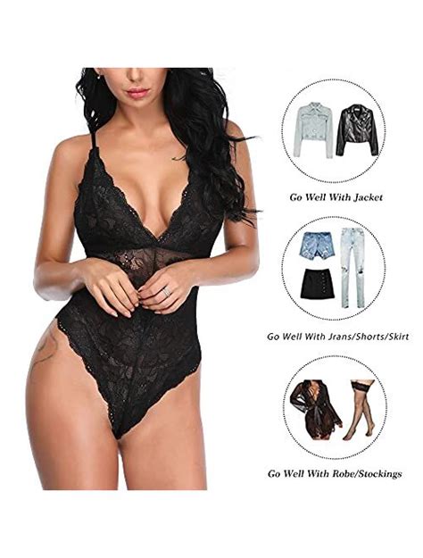 buy aranmei women deep v sexy lace bodysuit snap crotch lingerie teddy underwear online topofstyle