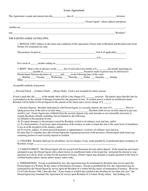 California Residential Lease Agreement Printable Images And Photos Finder