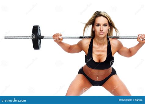 woman doing squat with barbell stock image image of buttocks healthy 89937087