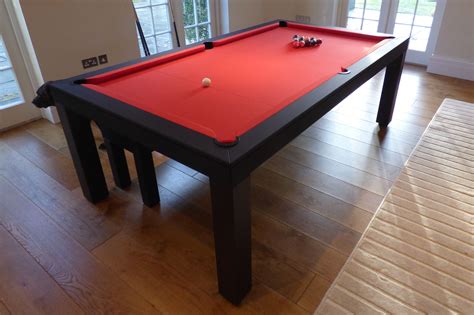 7 English Contemporary Pool Table Oak Colour 4 Matt Hainsworth Smart Red Cloth Elastic