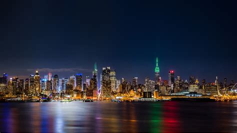 New York City Empire State Building Panorama By Night United States Of