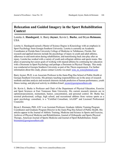 Pdf Relaxation And Guided Imagery In The Sport Rehabilitation Context