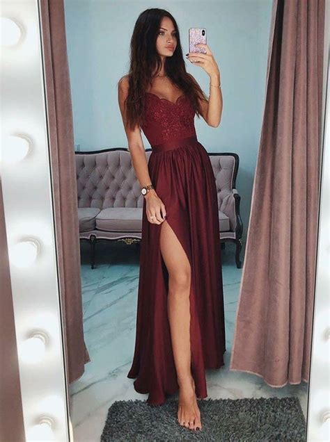 Burgundy Long Prom Dresses Spaghetti Strap Backless Dress Fashion