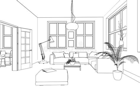 Interior Design Living Room Custom Drawing Stock Illustration