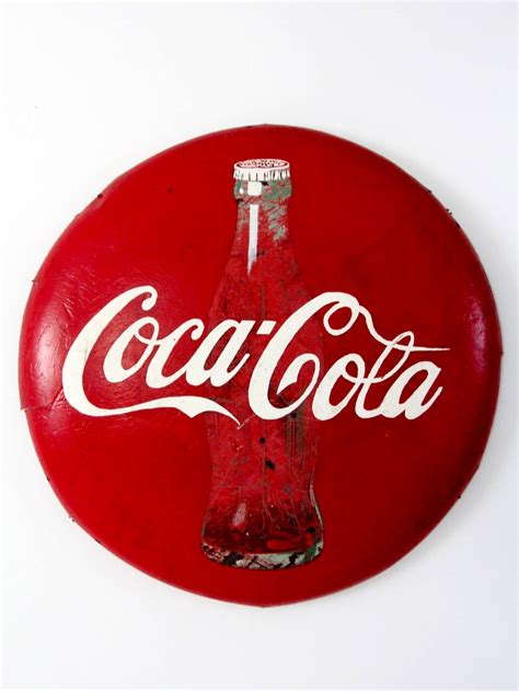 Vintage Coca Cola Sign Large Metal Coke Button Sign Etsy