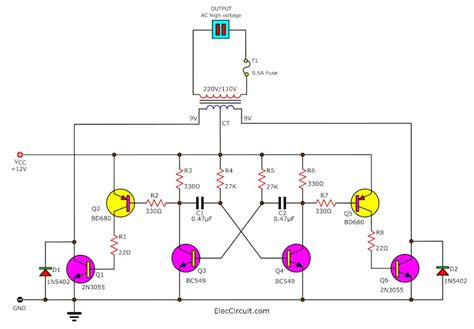 Simple Inverter Circuit Using 6 Transistor