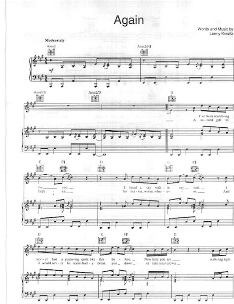 Partitura Para Piano Del Tema Again De Lenny Kravitz Partituras De