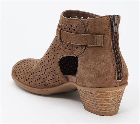 QVC QVC2 Earth Suede Perforated Peep Toe Booties Marietta Seren