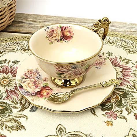 Fanquare 15 Pieces British Porcelain Tea Set Floral Vintage China Coffee Set Wedding Tea