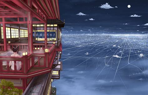 Hd Wallpaper Birds Eye View Balcony Cityscape Clouds Anime Anime