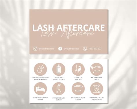 Lash Aftercare Card Template Printable Eyelash Care Cards Etsy