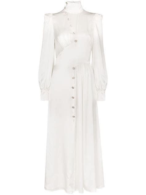 Alessandra Rich Crystal Embellished Silk Maxi Dress White Silk Maxi