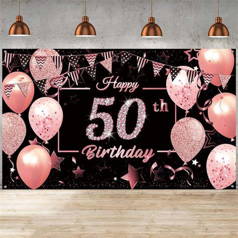 Buy Happy Birthday Banner Backdrop Decorations Extra Large Fabric Black Rose Gold Birthday Sign