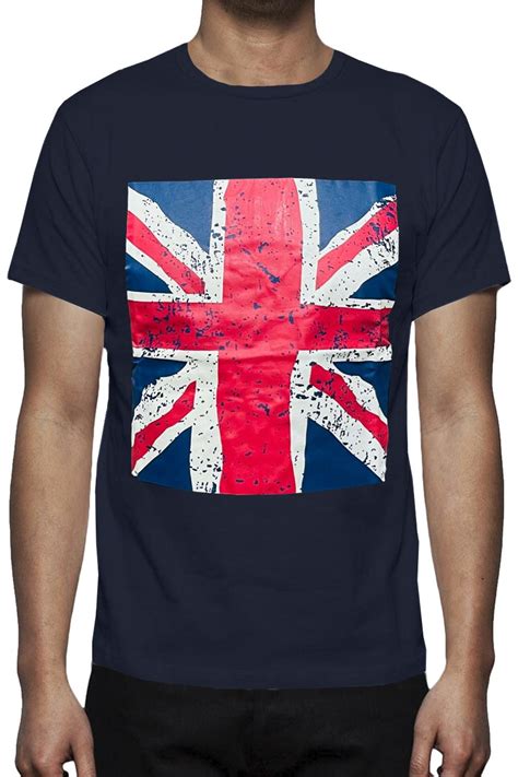 Mens Crew Neck Short Sleeve Distressed Britain Flag Printed Summer