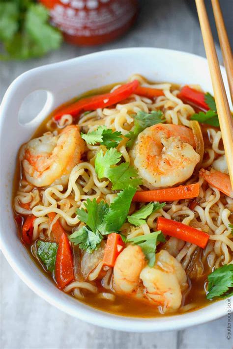 Add the minced garlic and ginger and cook until fragrant, around 1 minute. Spicy Shrimp Ramen Bowls Recipe | Butter Your Biscuit
