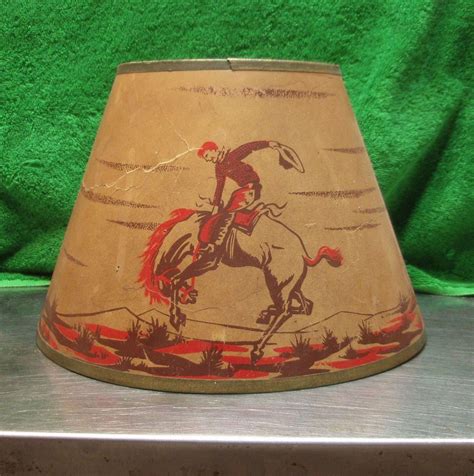 Vintage 1950s Cowboy Paper Lamp Shade Boys Room Also Lamp Co Bucking