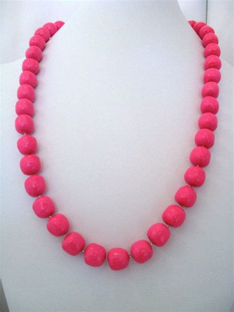 Hot Pink Bead Necklace Etsy Beaded Necklace Pink Bead Necklace