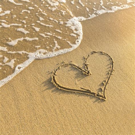 Heart Drawn In Beach Sand Gentle Surf Wave Love Stock Image Image
