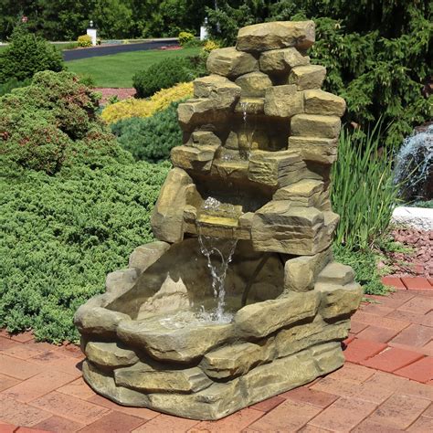 Sunnydaze Stone Falls Outdoor Water Fountain - Waterfall Fountain