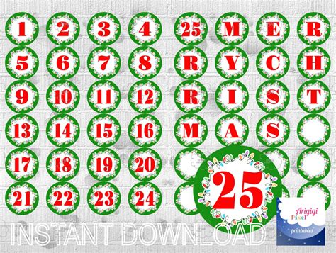 Countdown To Christmas Printable Advent Calendar Labels Etsy