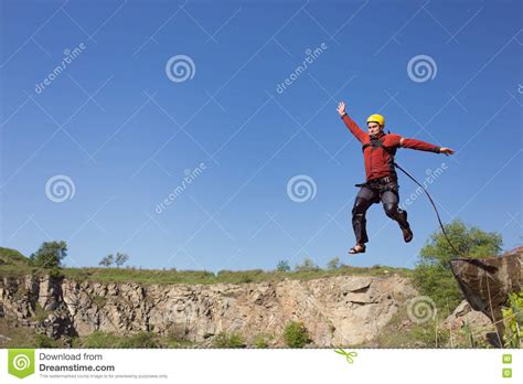 Jump Off The Cliff With A Rope Stock Photo Image Of Moving