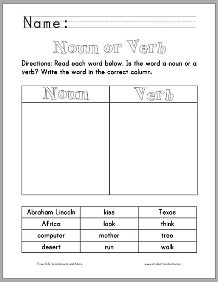 Nouns And Verbs Worksheets For Grade