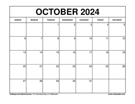 October 2024 Calendar Printable Templates With Holidays