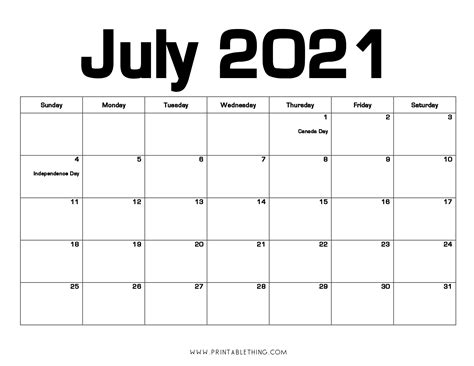 July 2021 Calendar Pdf July 2021 Calendar Image Print Pdf And Image