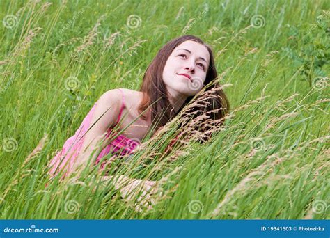 Young Pretty Girl On Grass Stock Image Image Of Dream 19341503