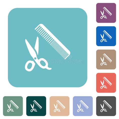 Comb And Scissors Rounded Square Flat Icons Stock Vector Illustration